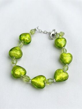 Vintage Lucky Clover Green Murano glass Bracelet
